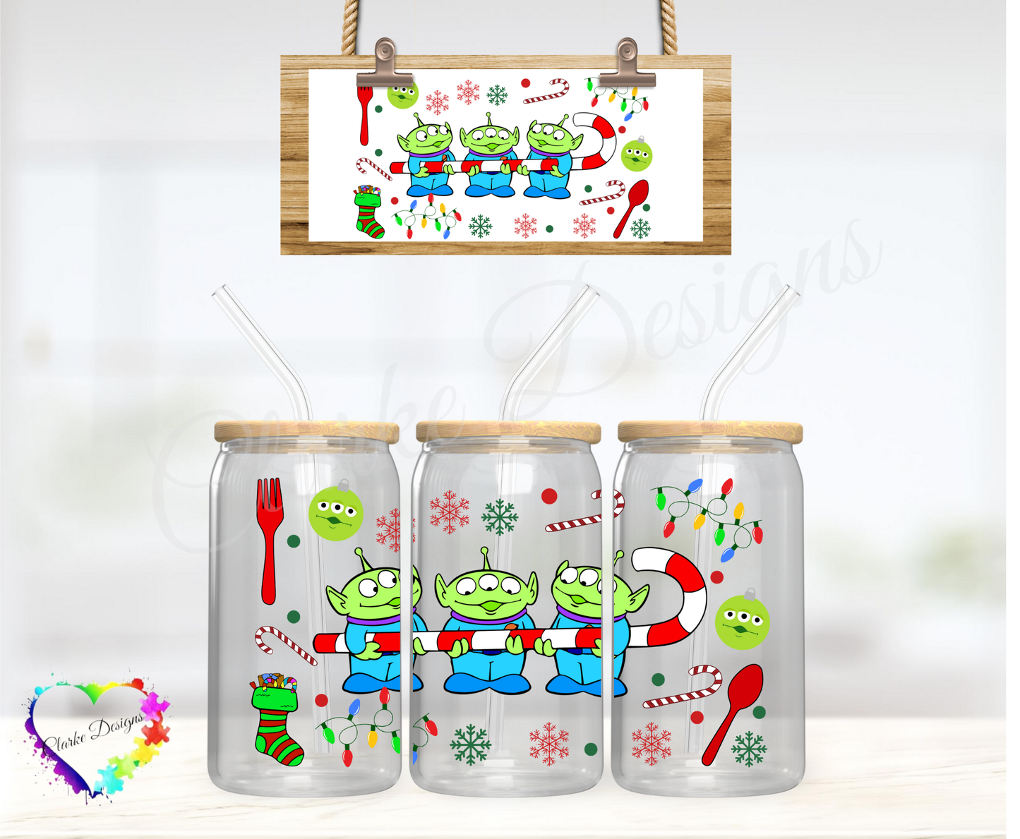 XMAS Aliens - 16oz Libbey UV DTF Wrap