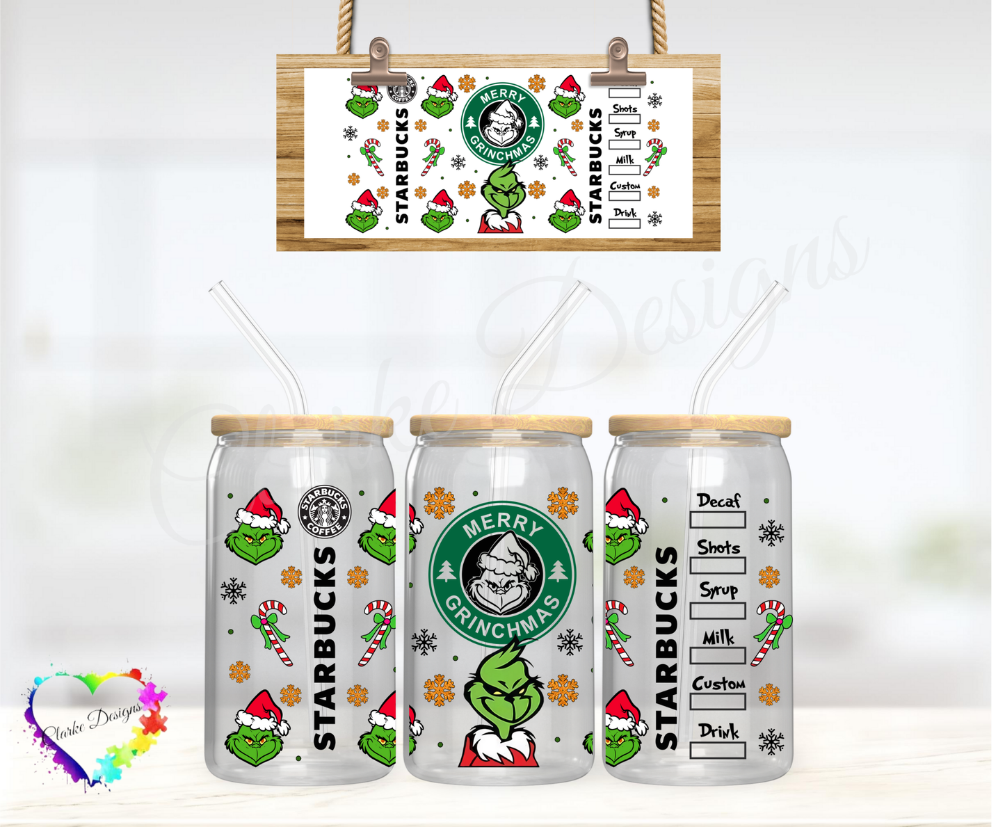 Merry Grinchmas Coffee - 16oz Libbey UV DTF Wrap