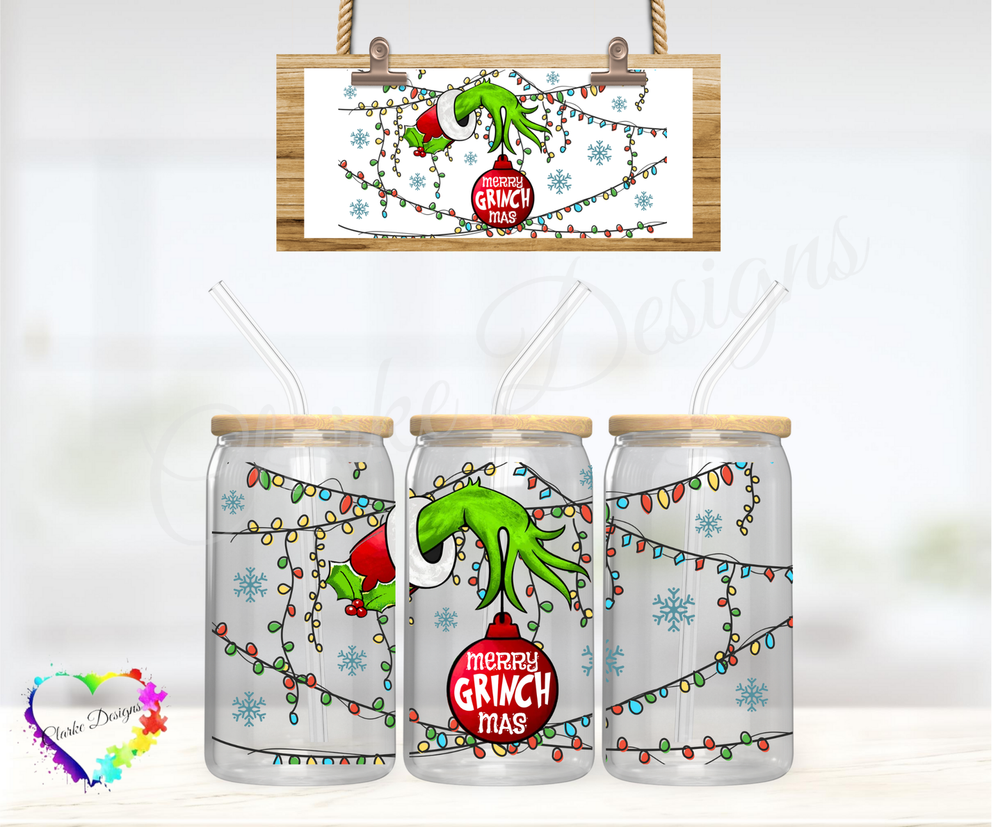 Merry Grinchmas Bauble - 16oz Libbey UV DTF Wrap