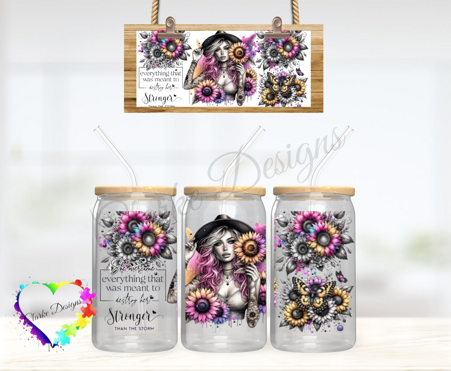 Stronger than the storm - 16oz Libbey UV DTF Wrap