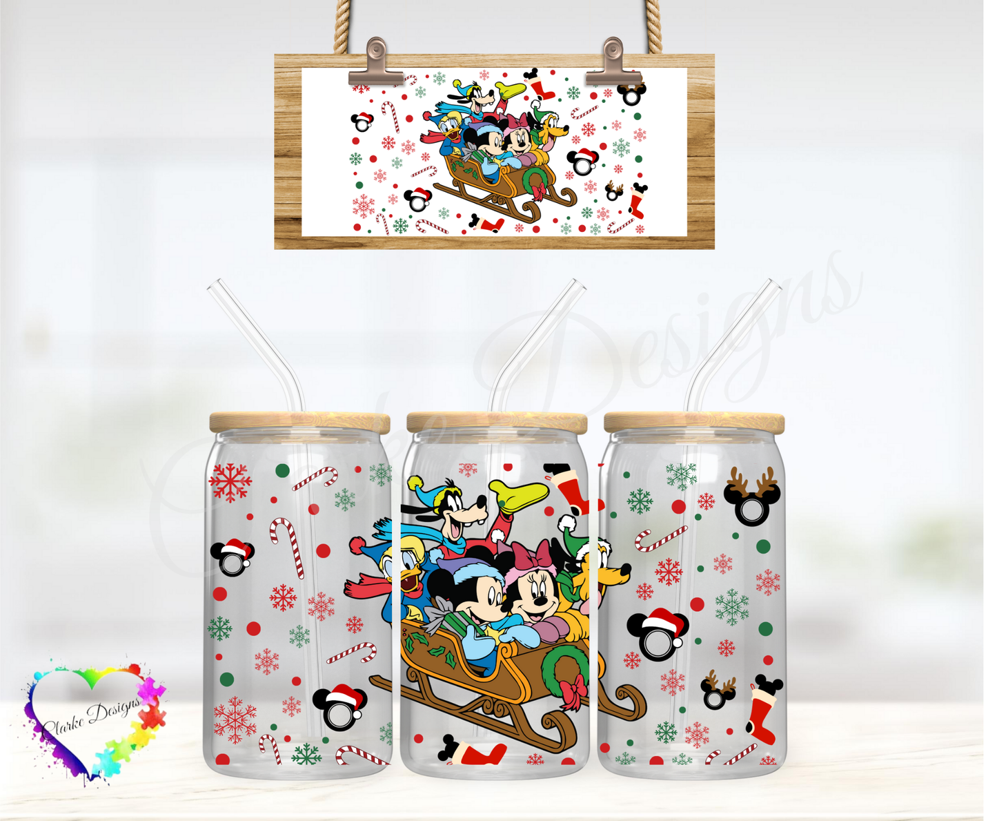 XMAS Sleigh - 16oz Libbey UV DTF Wrap