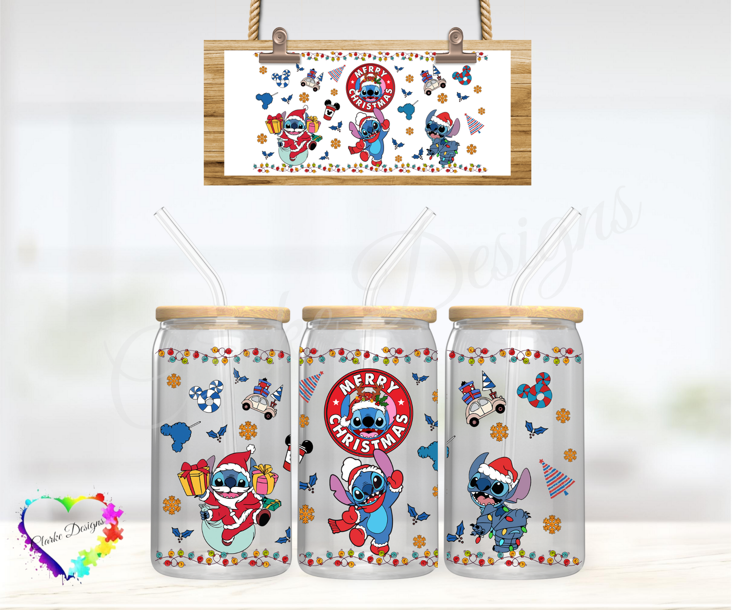 Merry Christmas Stitch - 16oz Libbey UV DTF Wrap