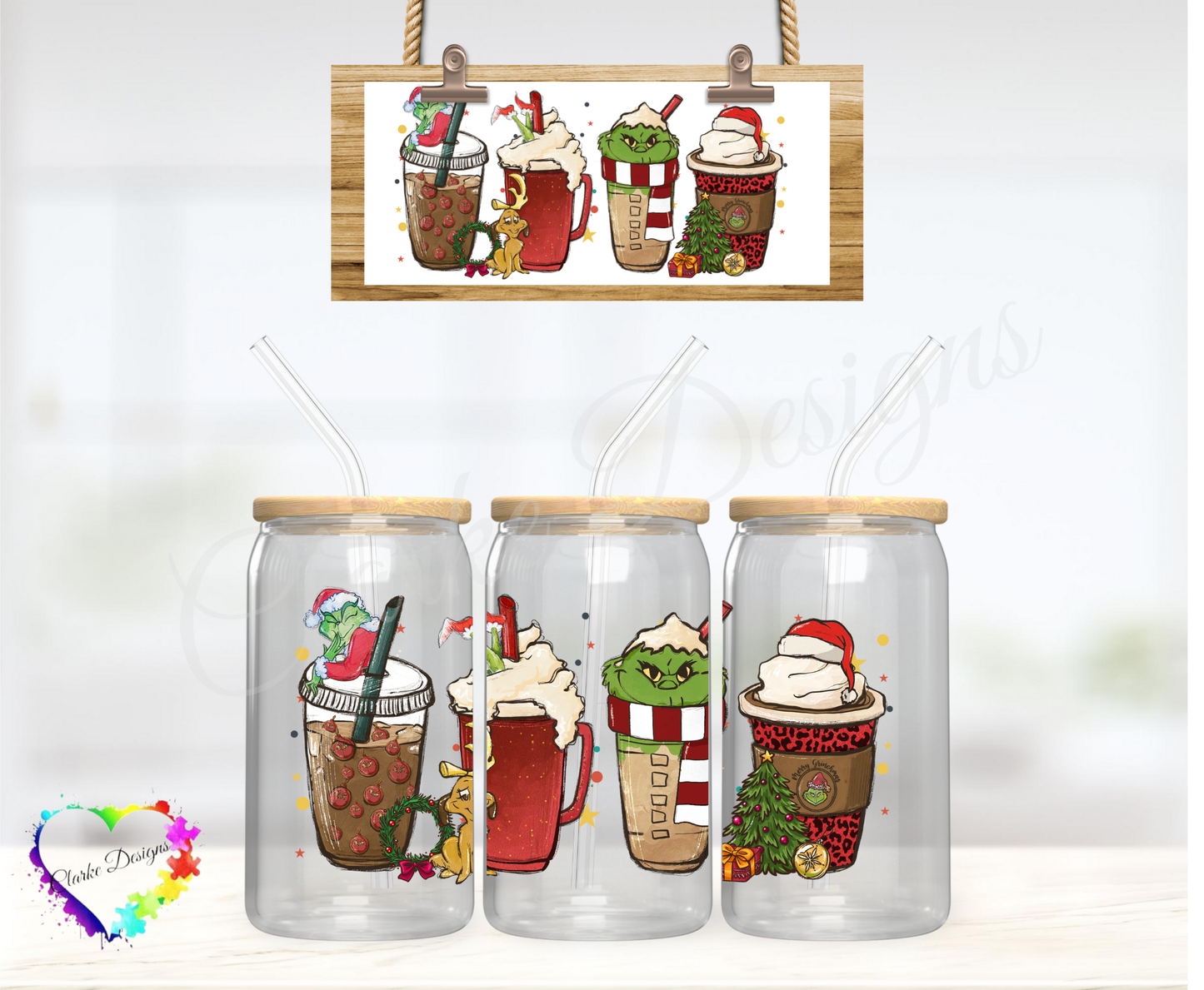 XMAS Grinch Drinks - 16oz Libbey UV DTF Wrap