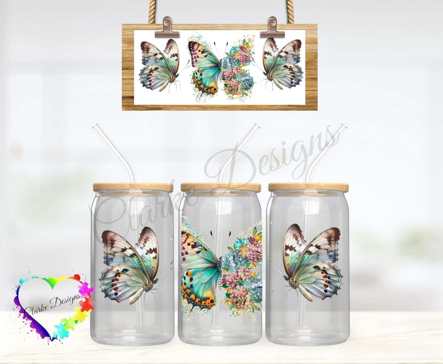 Butterfly - 16oz Libbey UV DTF Wrap