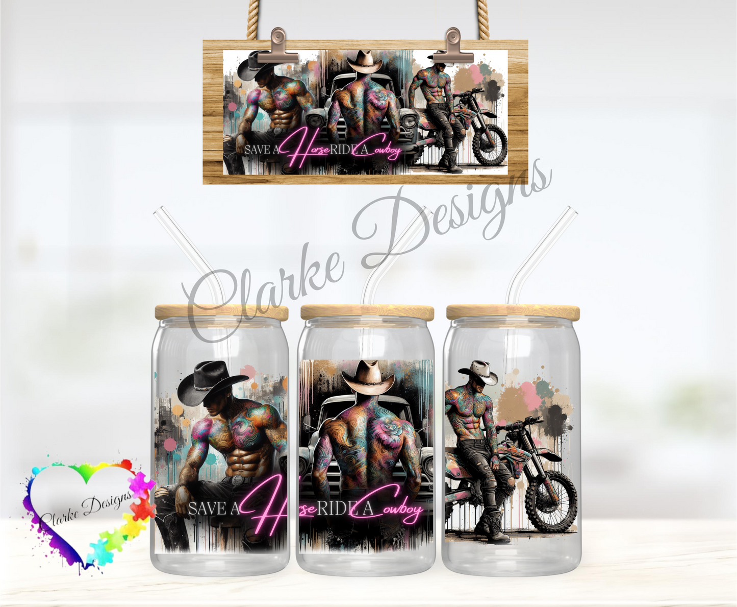 Save a Horse Ride a Cowboy - 16oz Libbey UV DTF Wrap