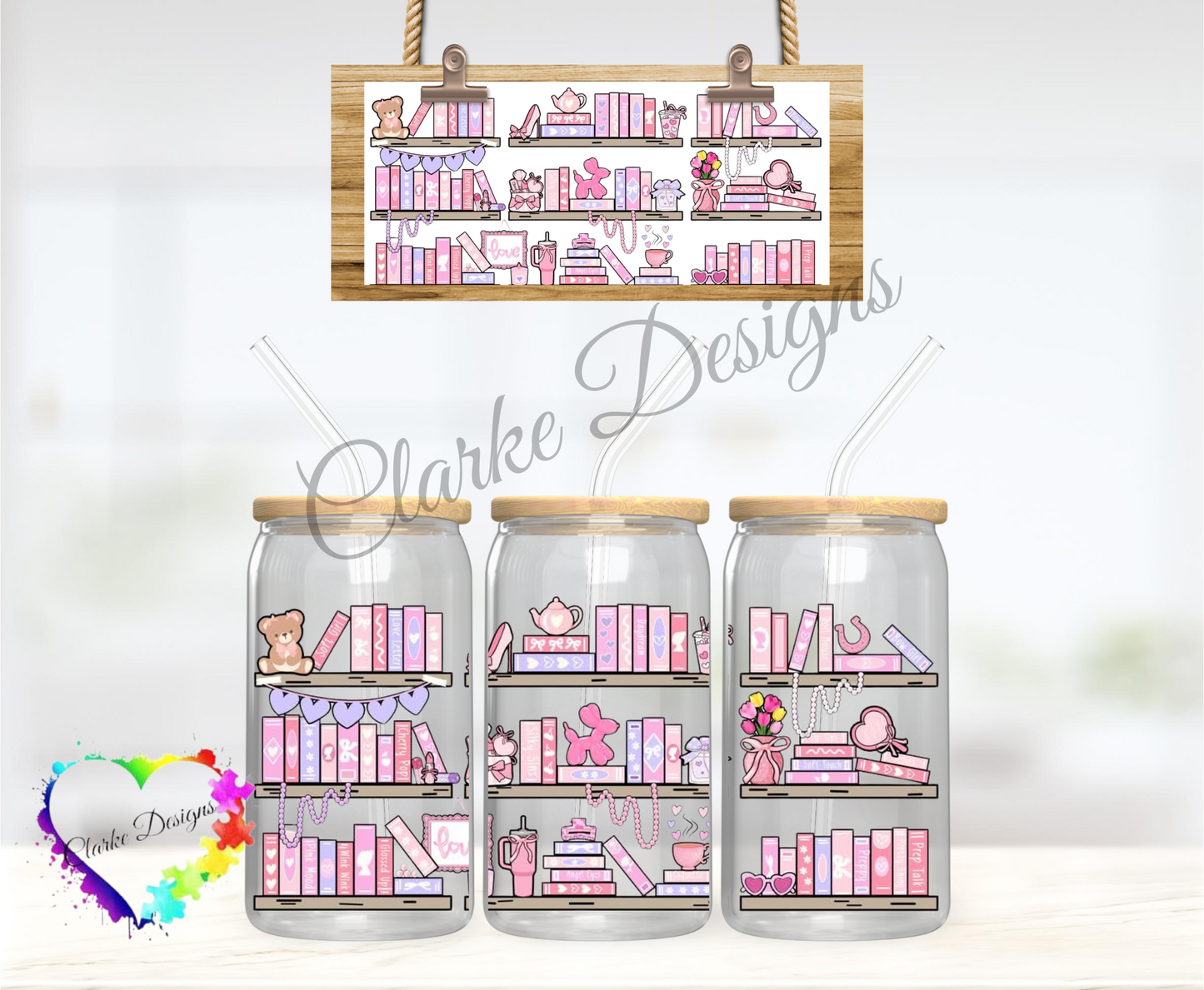 Pink Books - 16oz Libbey UV DTF Wrap