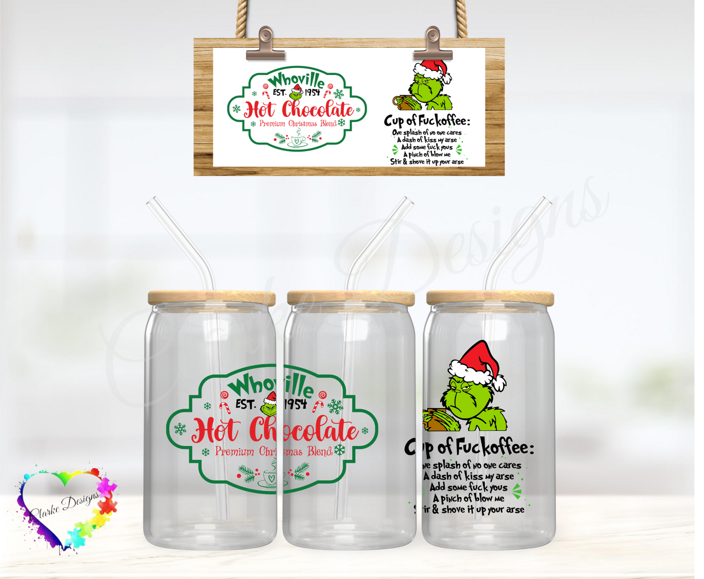 Grinch Cup of F**kofee - 16oz Libbey UV DTF Wrap