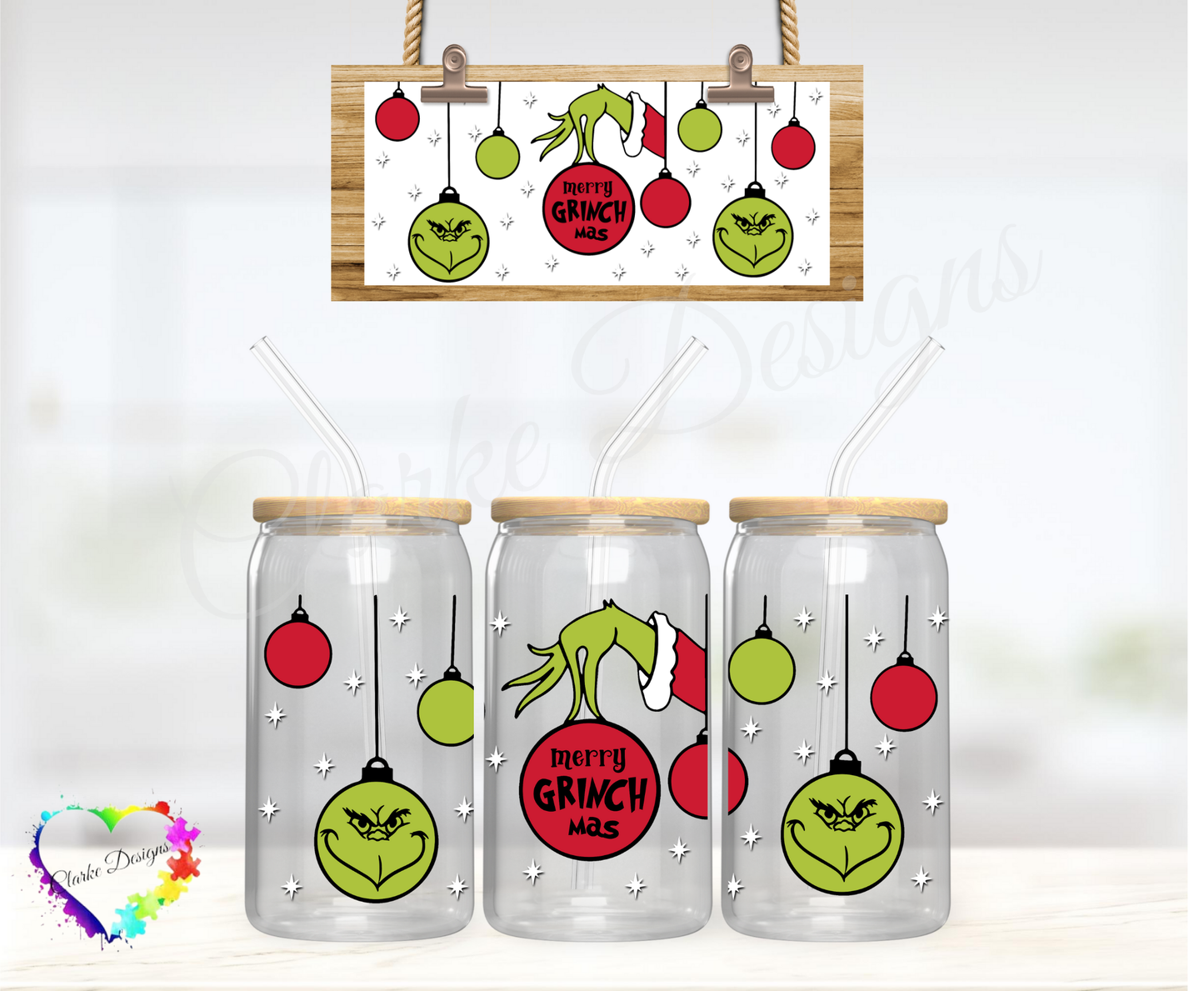 Merry Grinchmas Balls - 16oz Libbey UV DTF Wrap