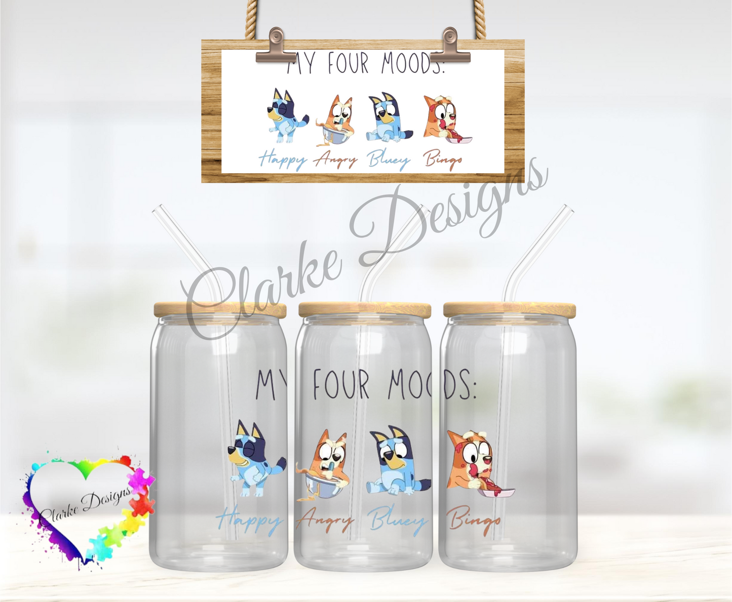 Bluey moods - 16oz Libbey UV DTF Wrap