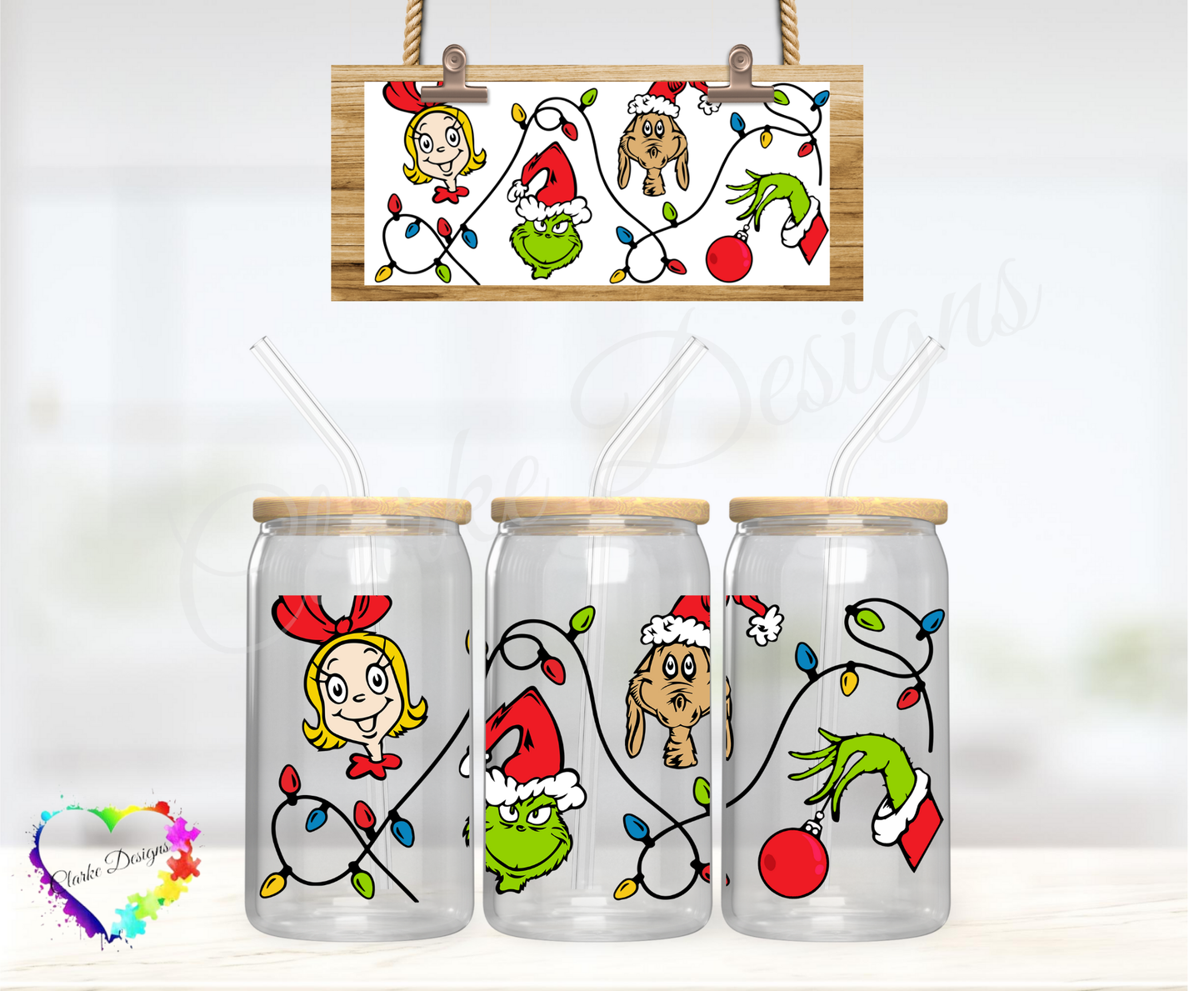 Grinch Lights - 16oz Libbey UV DTF Wrap