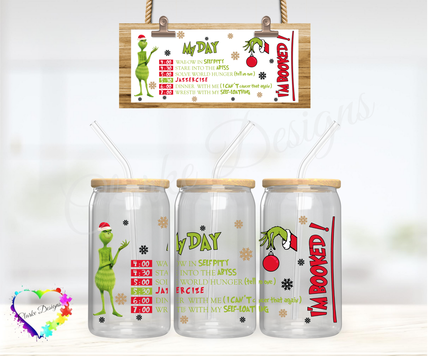 Grinch My Day 2 - 16oz Libbey UV DTF Wrap