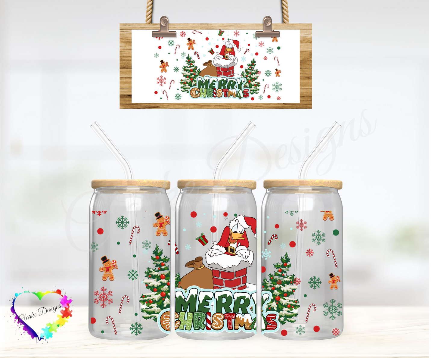 Donald Merry Christmas - 16oz Libbey UV DTF Wrap