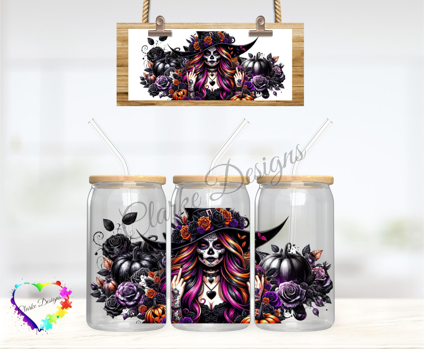 Sugar skull girl - 16oz Libbey UV DTF Wrap