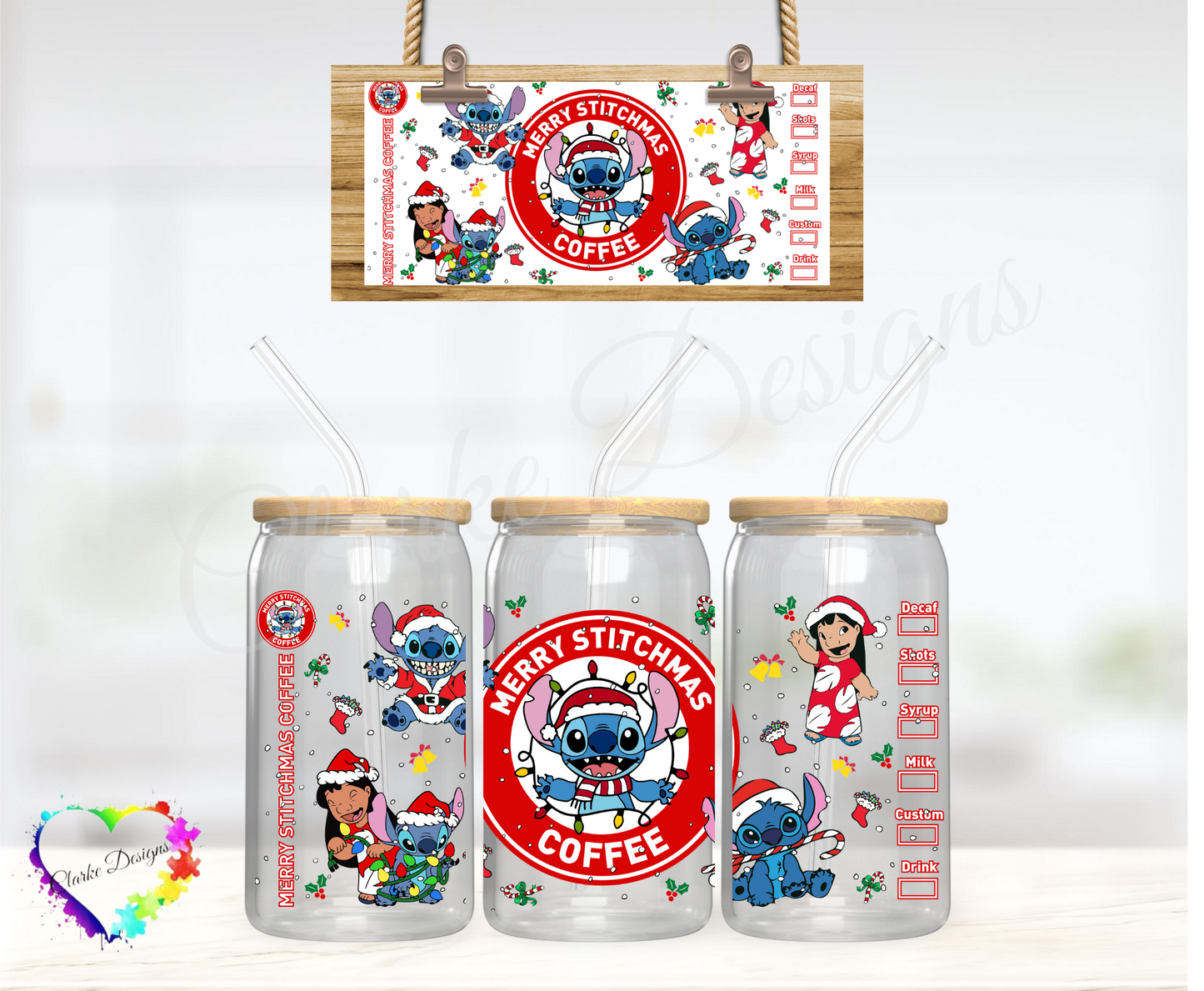 Merry Stitchmas Coffee - 16oz Libbey UV DTF Wrap