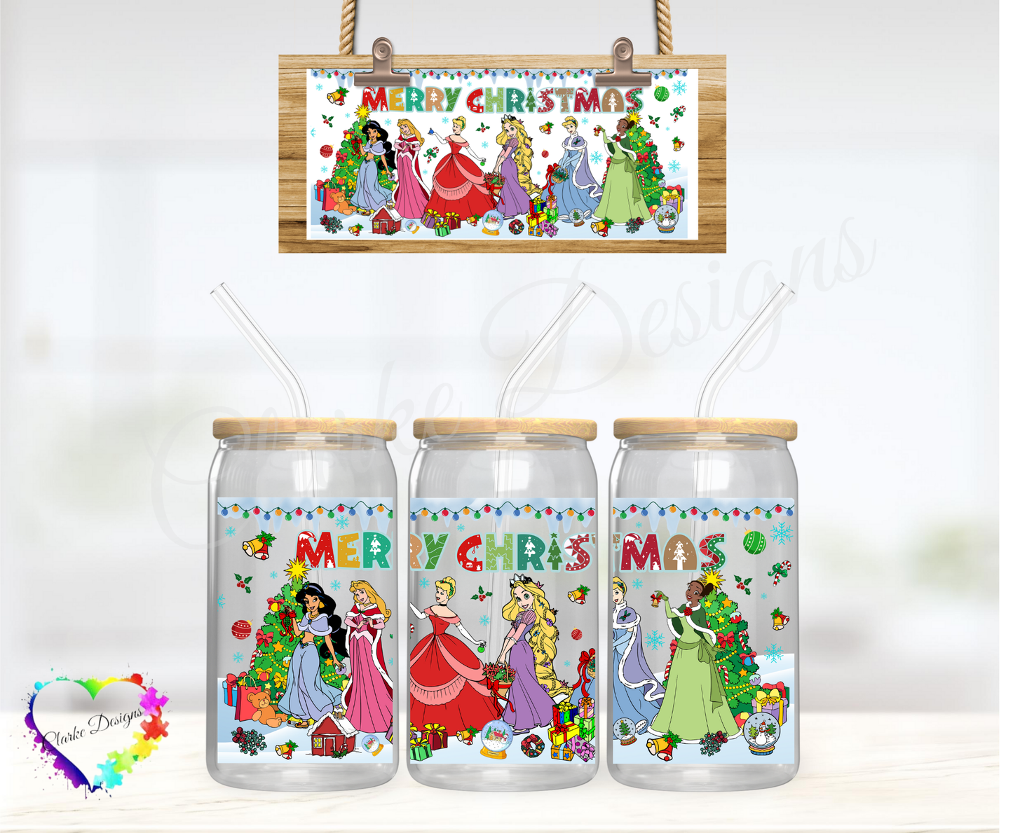 Merry Christmas Princess - 16oz Libbey UV DTF Wrap