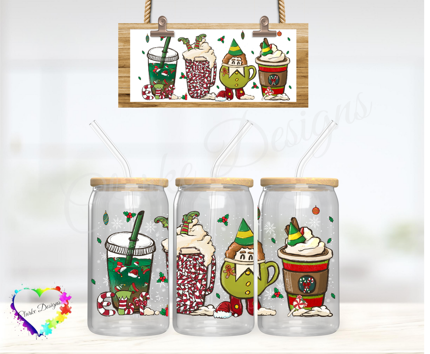 XMAS Elf Coffee - 16oz Libbey UV DTF Wrap