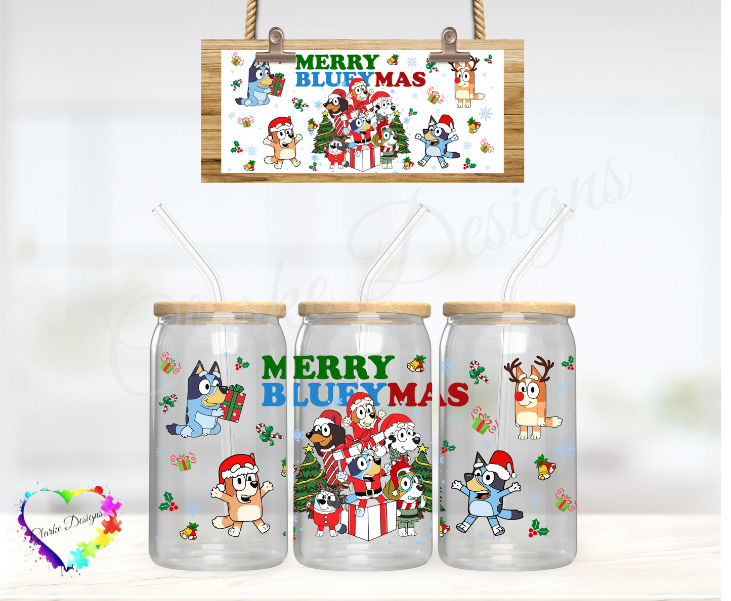 Merry Blueymas - 16oz Libbey UV DTF Wrap