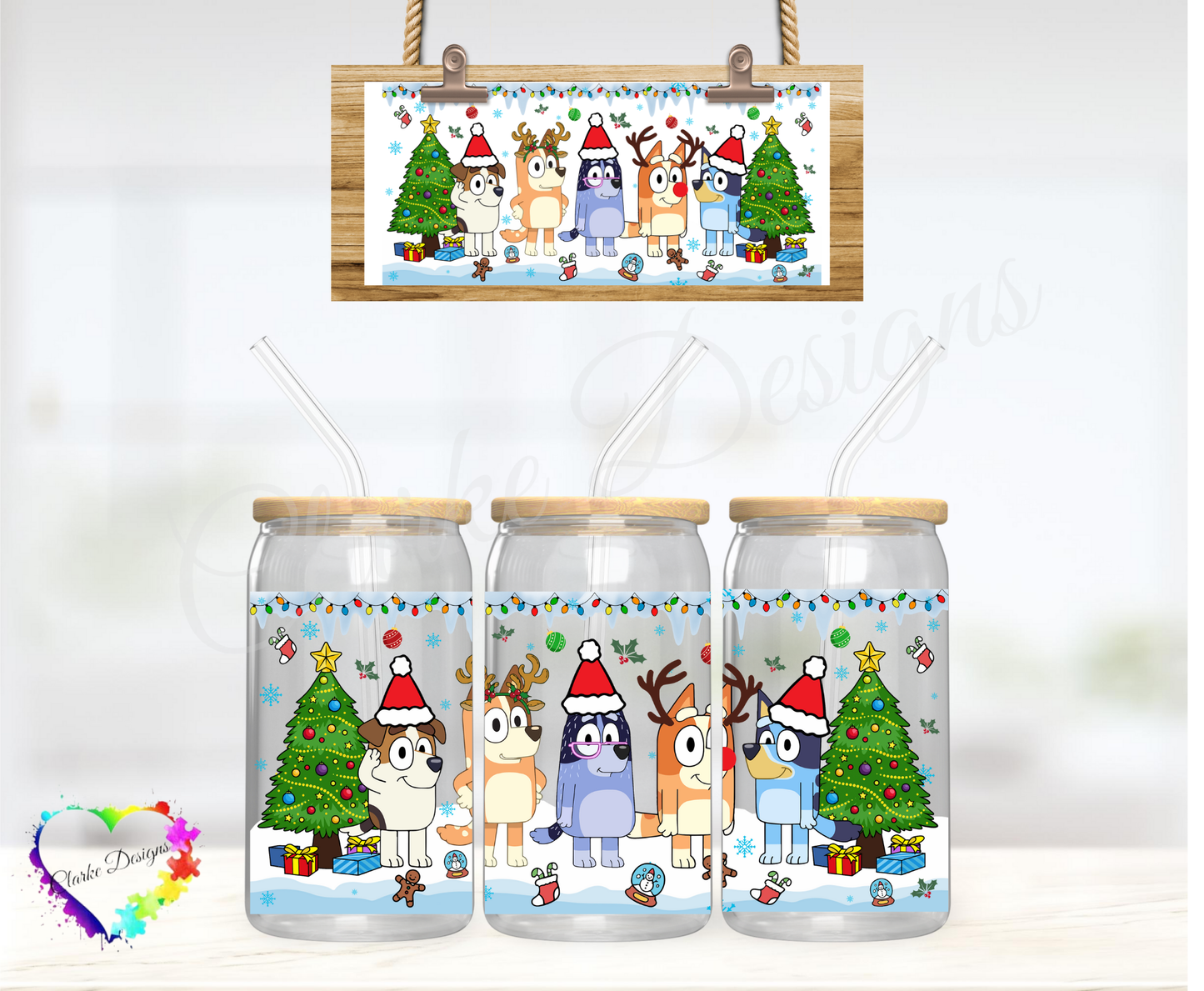 XMAS Bluey 2 - 16oz Libbey UV DTF Wrap