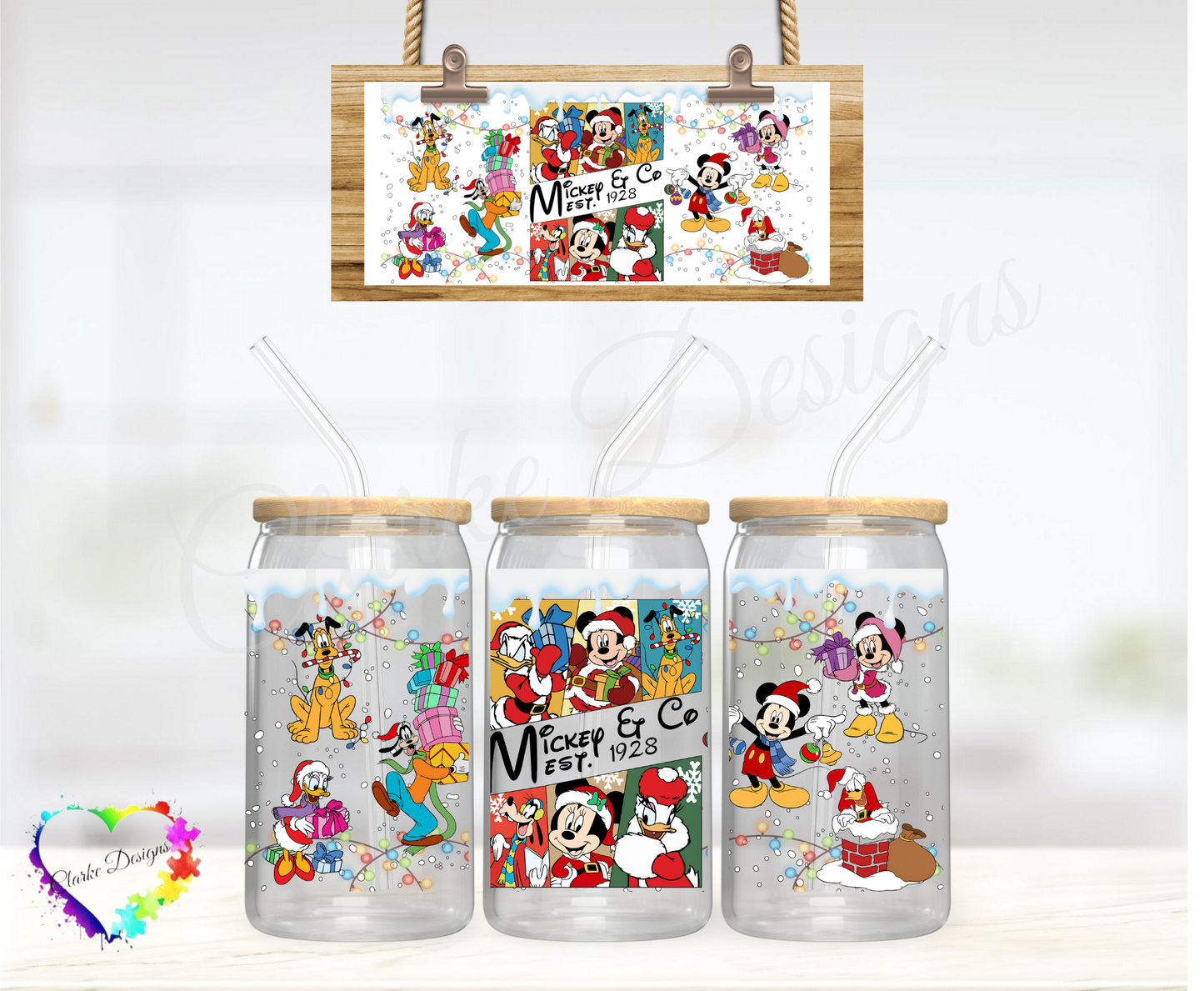 XMAS Mickey & Co - 16oz Libbey UV DTF Wrap