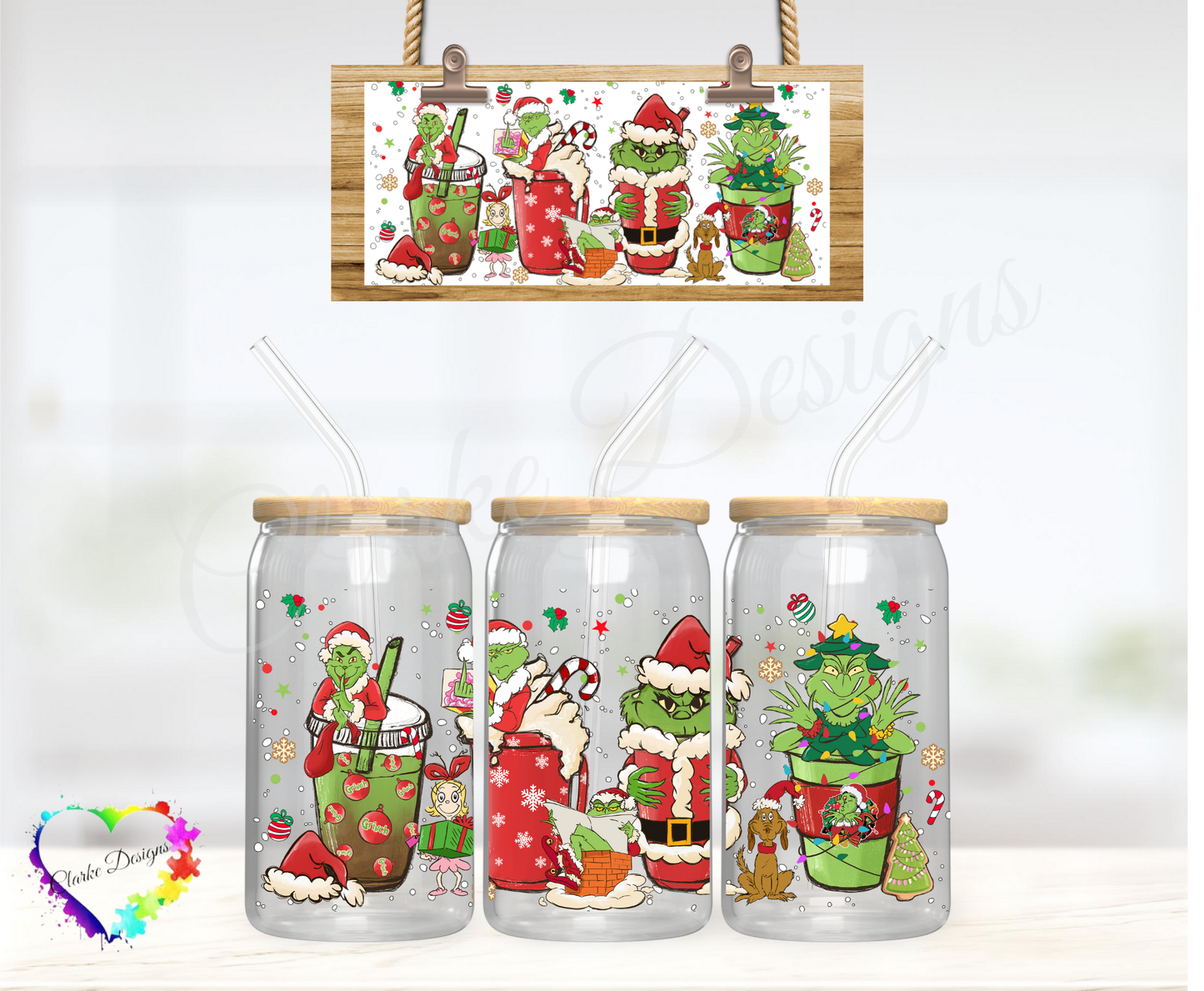 XMAS Grinch Coffee - 16oz Libbey UV DTF Wrap