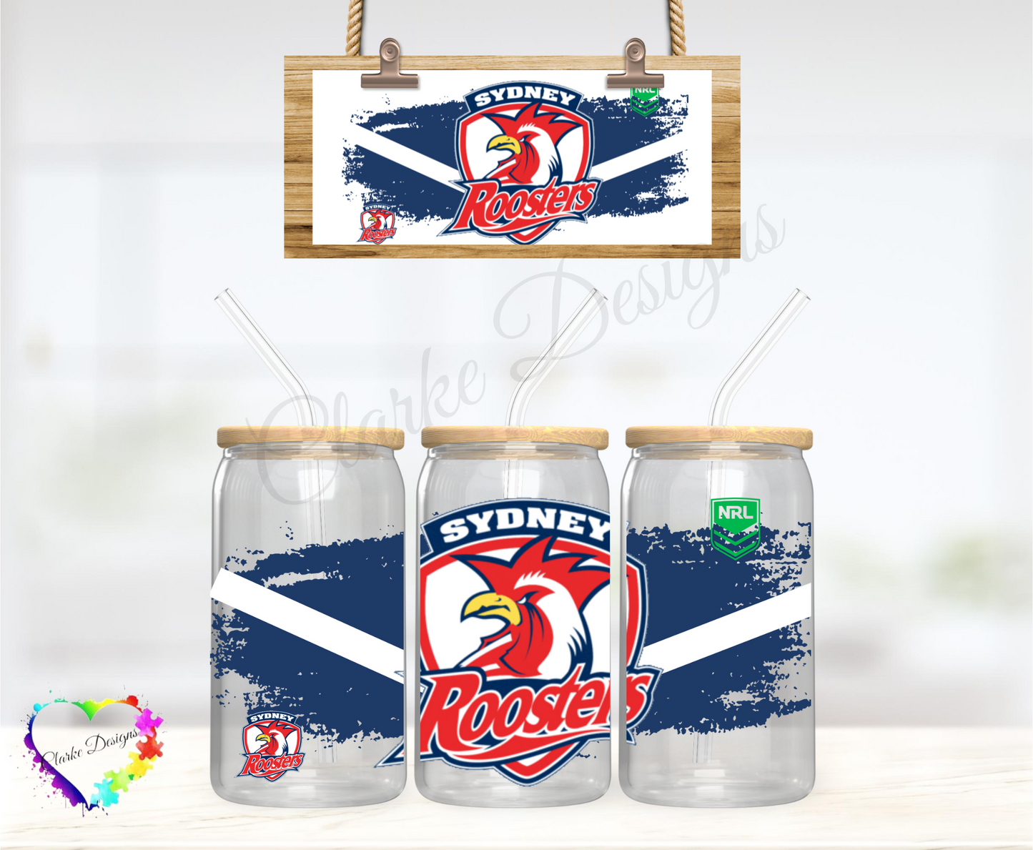 NRL Roosters - 16oz Libbey UV DTF Wrap
