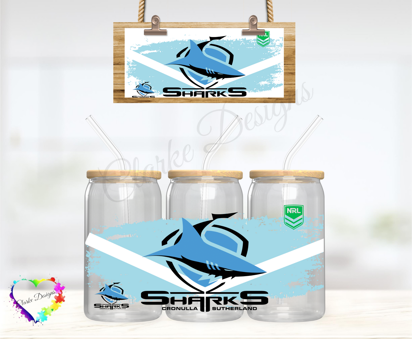 NRL Sharks - 16oz Libbey UV DTF Wrap