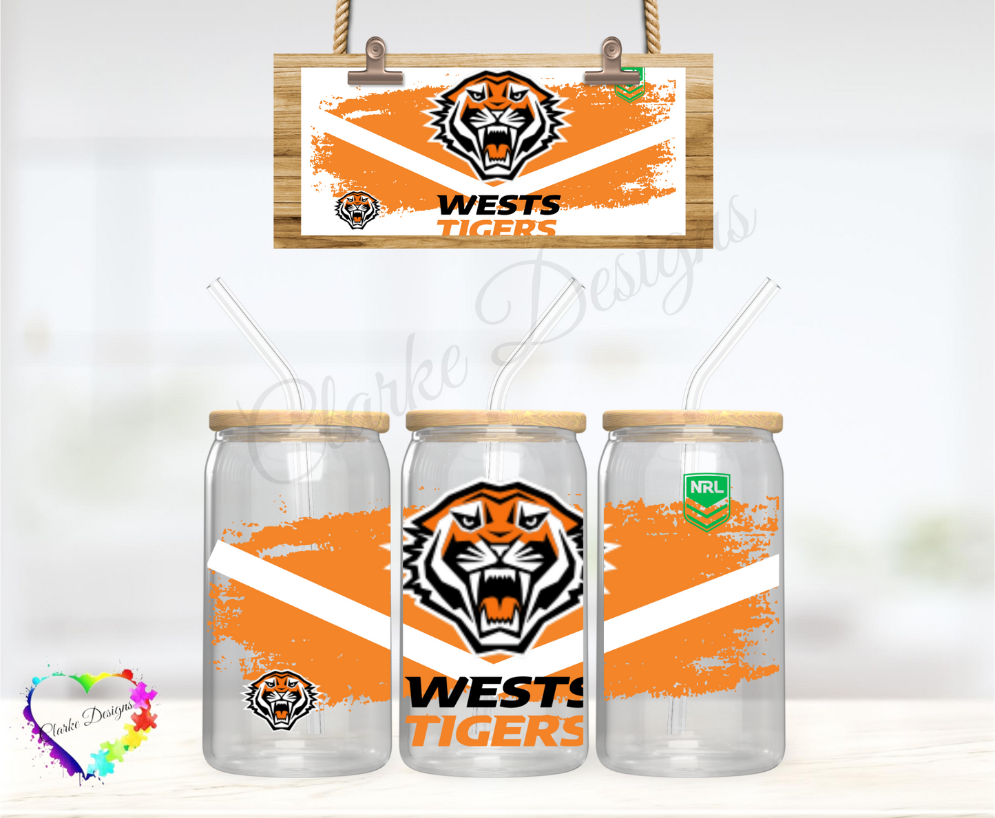 NRL Tigers - 16oz Libbey UV DTF Wrap