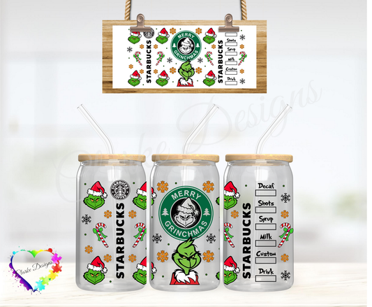 Merry Grinchmas Coffee - 16oz Libbey UV DTF Wrap