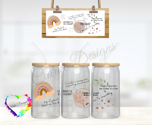 Proud to be a teacher - 16oz Libbey UV DTF Wrap