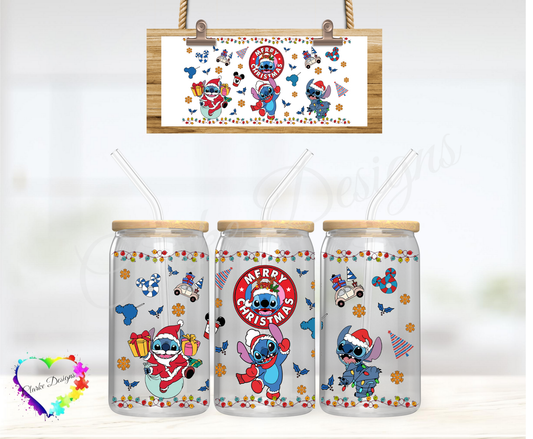 Merry Christmas Stitch - 16oz Libbey UV DTF Wrap