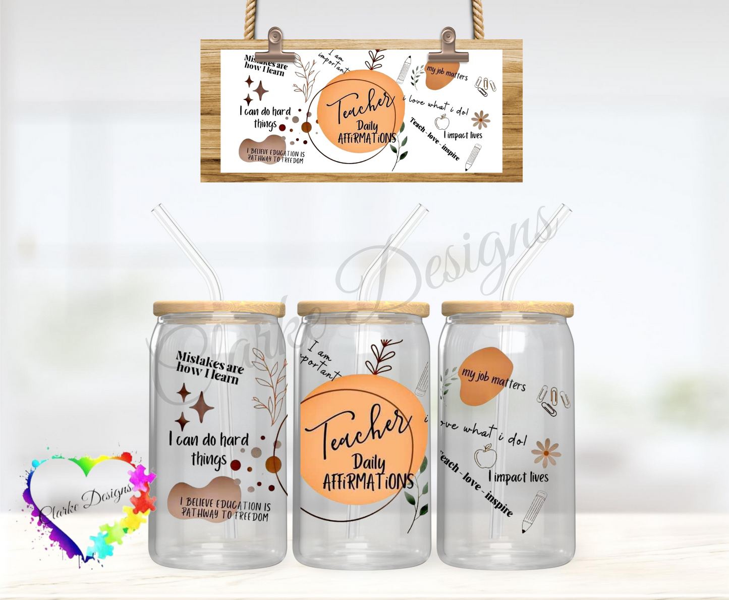 Teacher Daily Affirmations - 16oz Libbey UV DTF Wrap