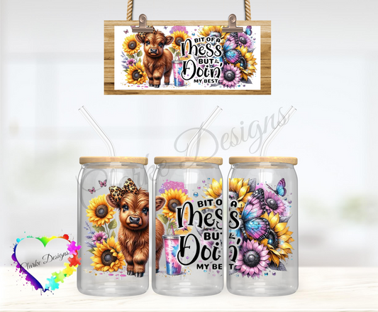 Highland Cow Bit of a mess - 16oz Libbey UV DTF Wrap