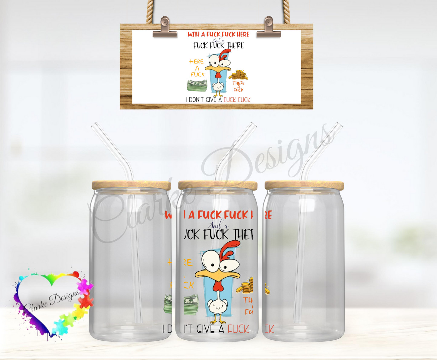 Sweary Chicken - 16oz Libbey UV DTF Wrap