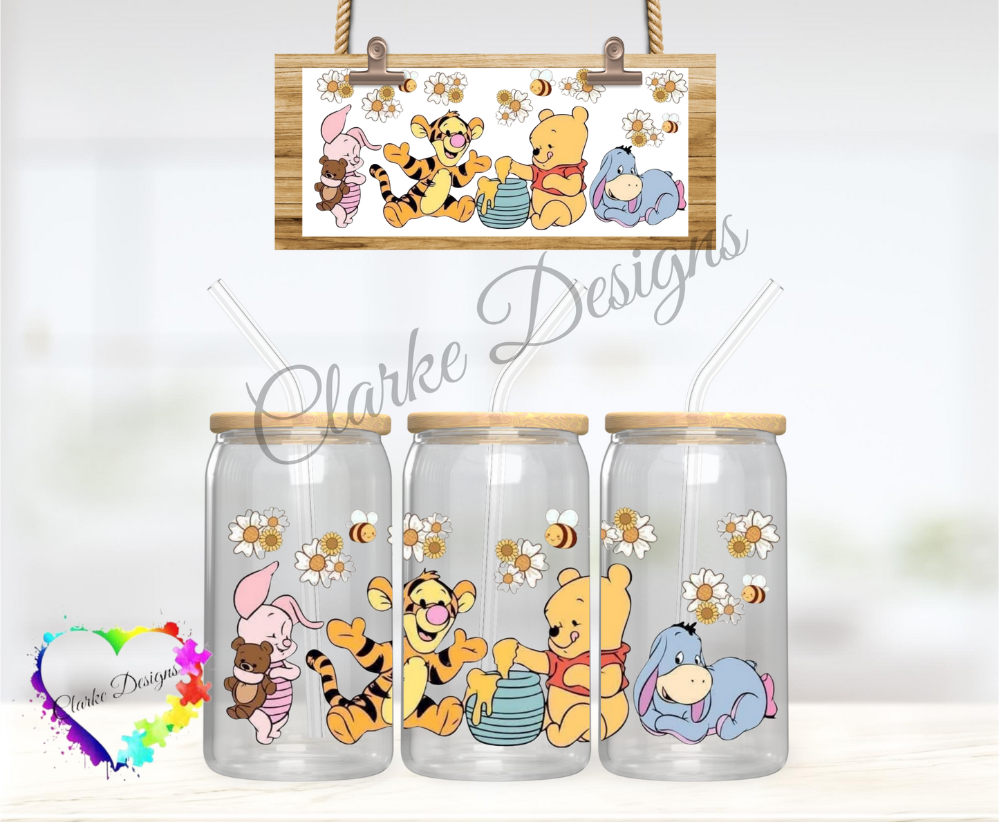 Baby Pooh Bear and friends - 16oz Libbey UV DTF Wrap