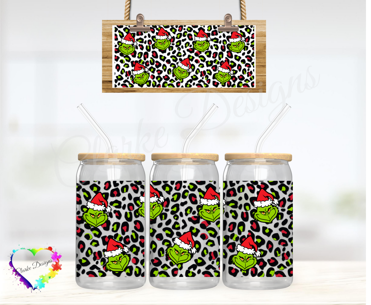 Grinch Leopard Print - 16oz Libbey UV DTF Wrap