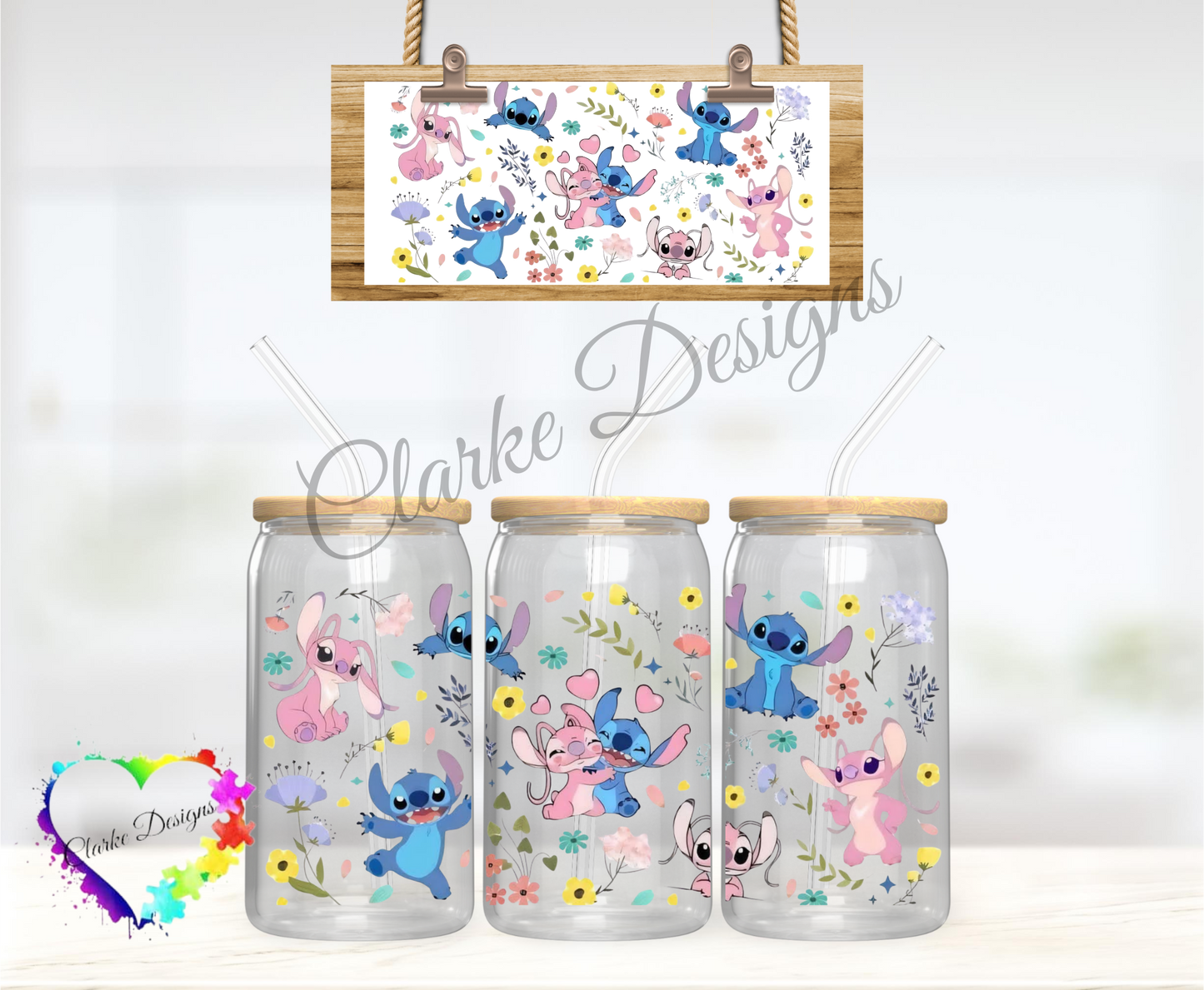 Stitch flowers - 16oz Libbey UV DTF Wrap