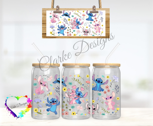 Stitch flowers - 16oz Libbey UV DTF Wrap