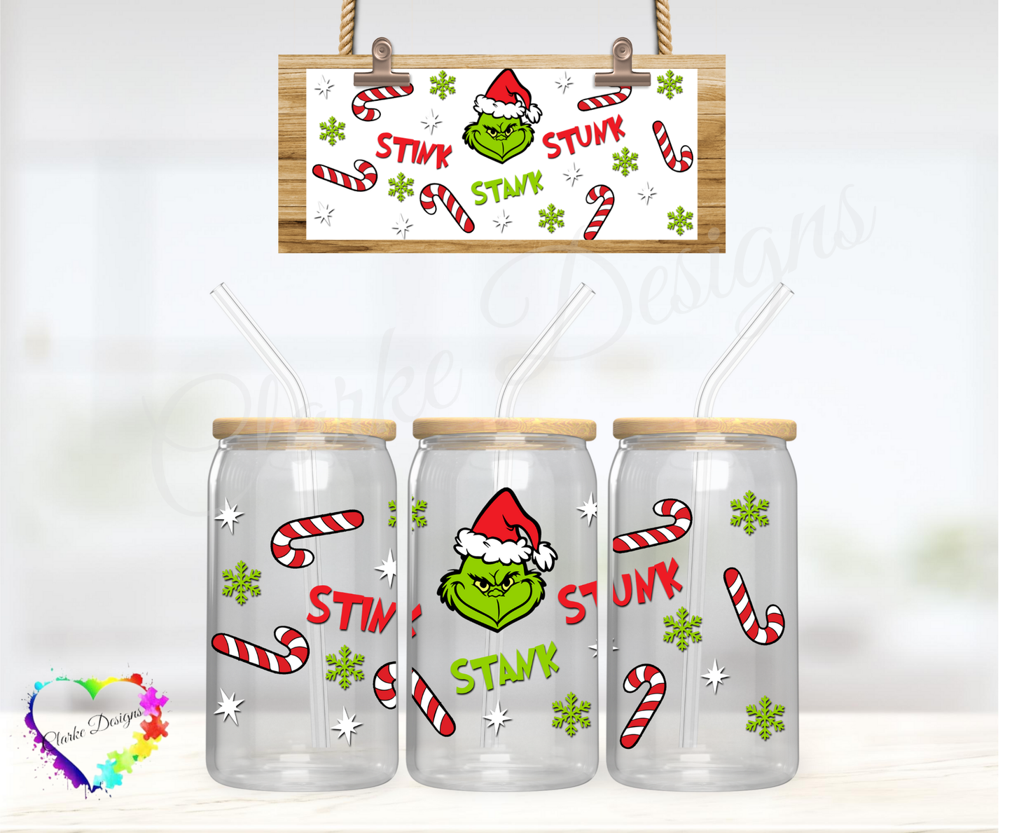 Grinch Stink Stank Stunk - 16oz Libbey UV DTF Wrap