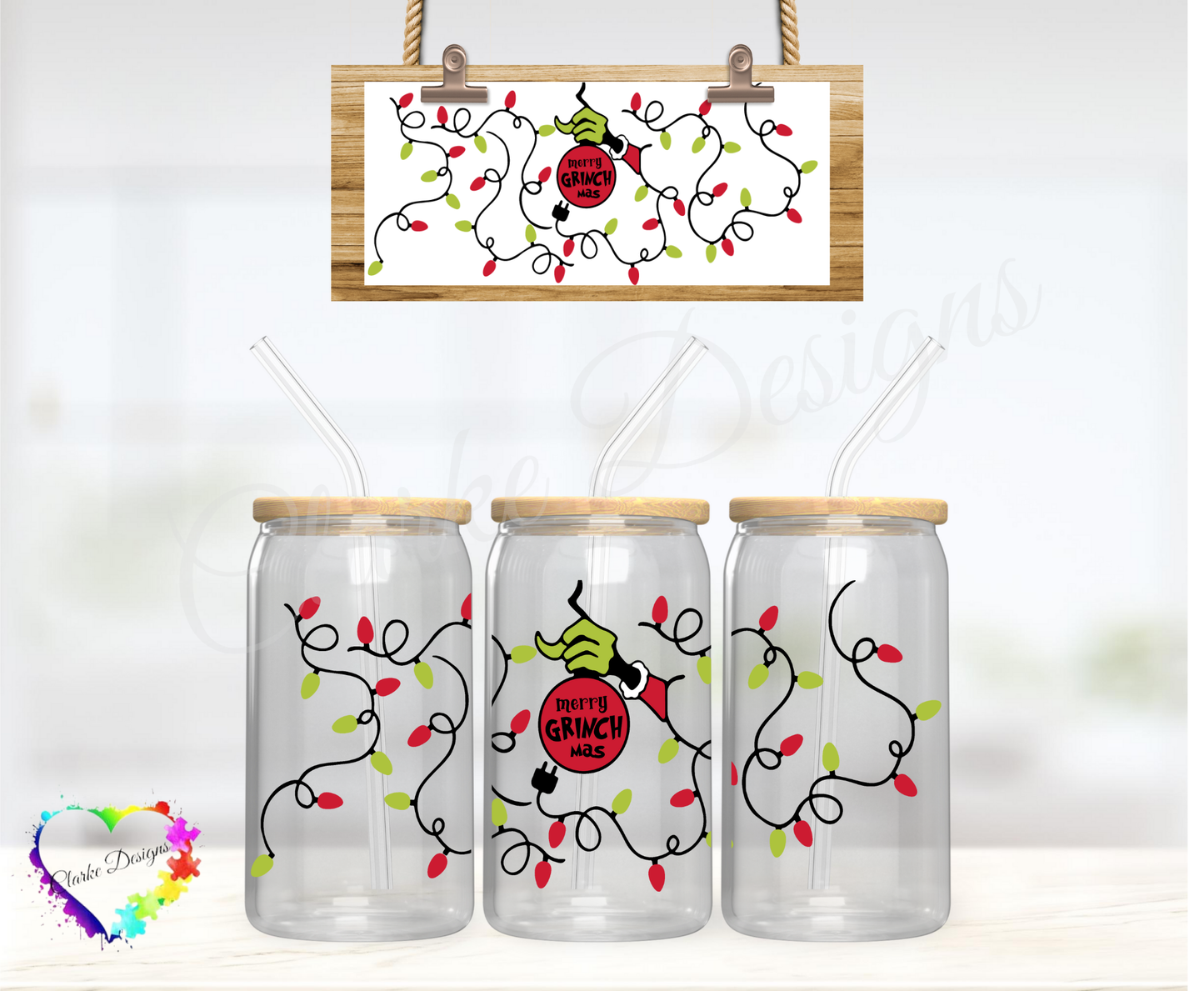 Merry Grinchmas Lights - 16oz Libbey UV DTF Wrap