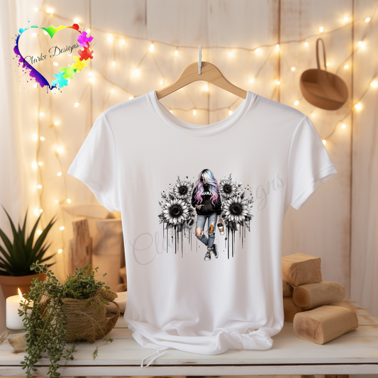 DTF Transfer - Mama Black and Whiter Sunflowers