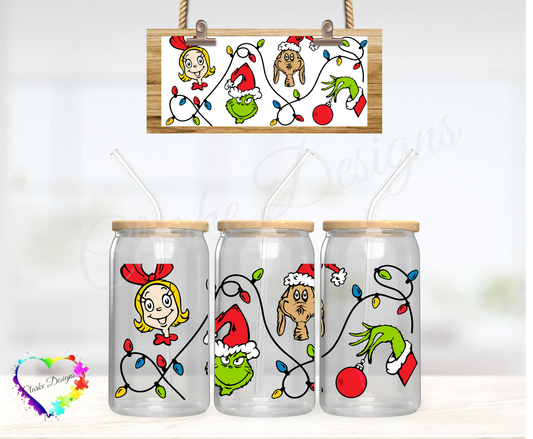 Grinch Lights - 16oz Libbey UV DTF Wrap