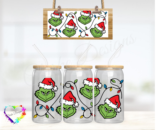 Grinch Lights 2 - 16oz Libbey UV DTF Wrap