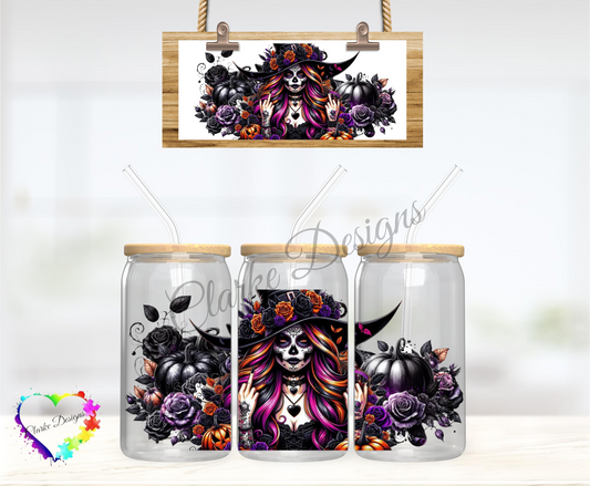 Sugar skull girl - 16oz Libbey UV DTF Wrap