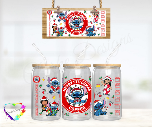 Merry Stitchmas Coffee - 16oz Libbey UV DTF Wrap