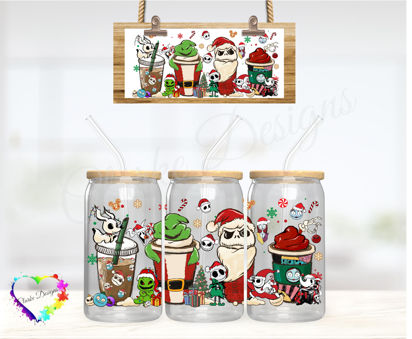 XMAS Jack Skellington Coffee - 16oz Libbey UV DTF Wrap