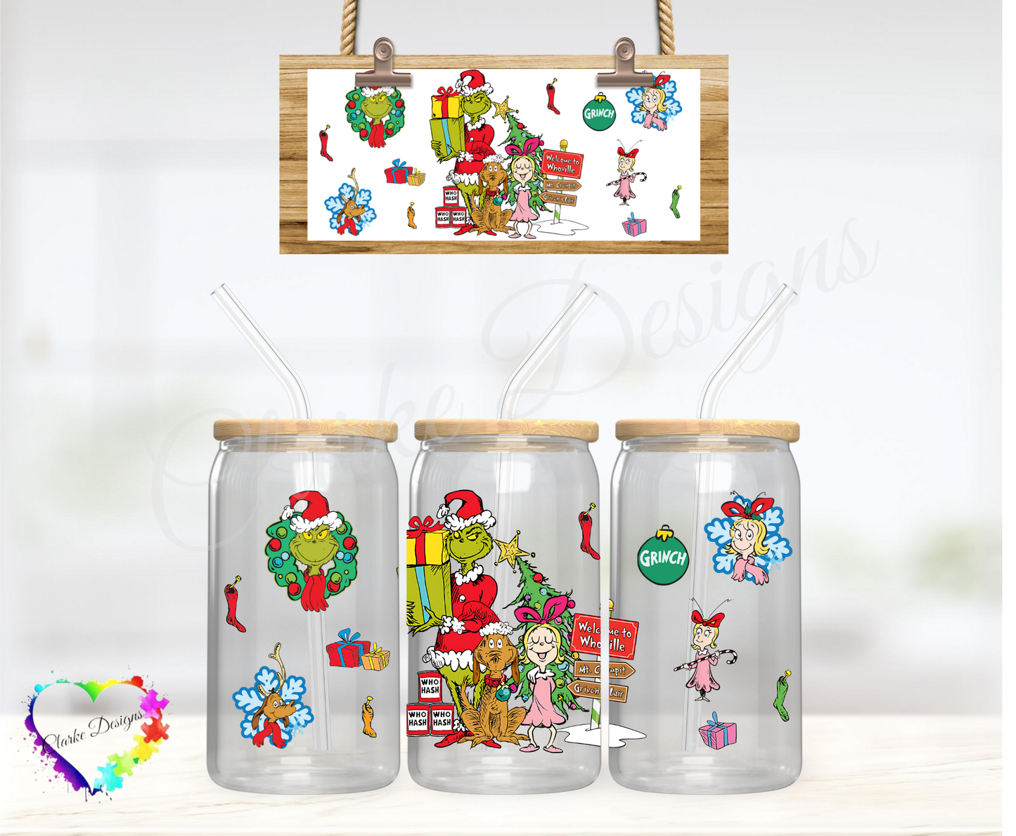 XMAS Grinch 3 - 16oz Libbey UV DTF Wrap