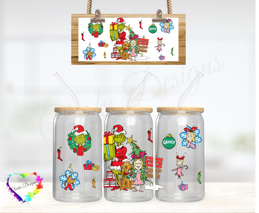 XMAS Grinch 3 - 16oz Libbey UV DTF Wrap