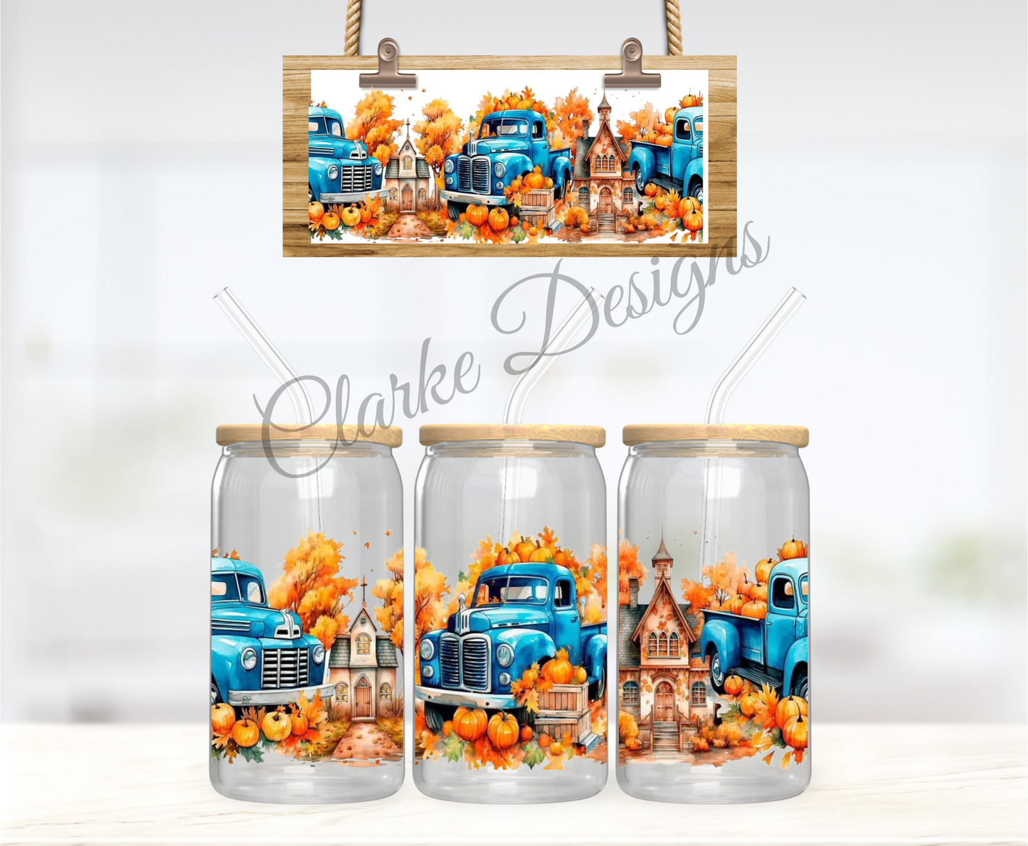 Autumn Truck - 16oz Libbey UV DTF Wrap