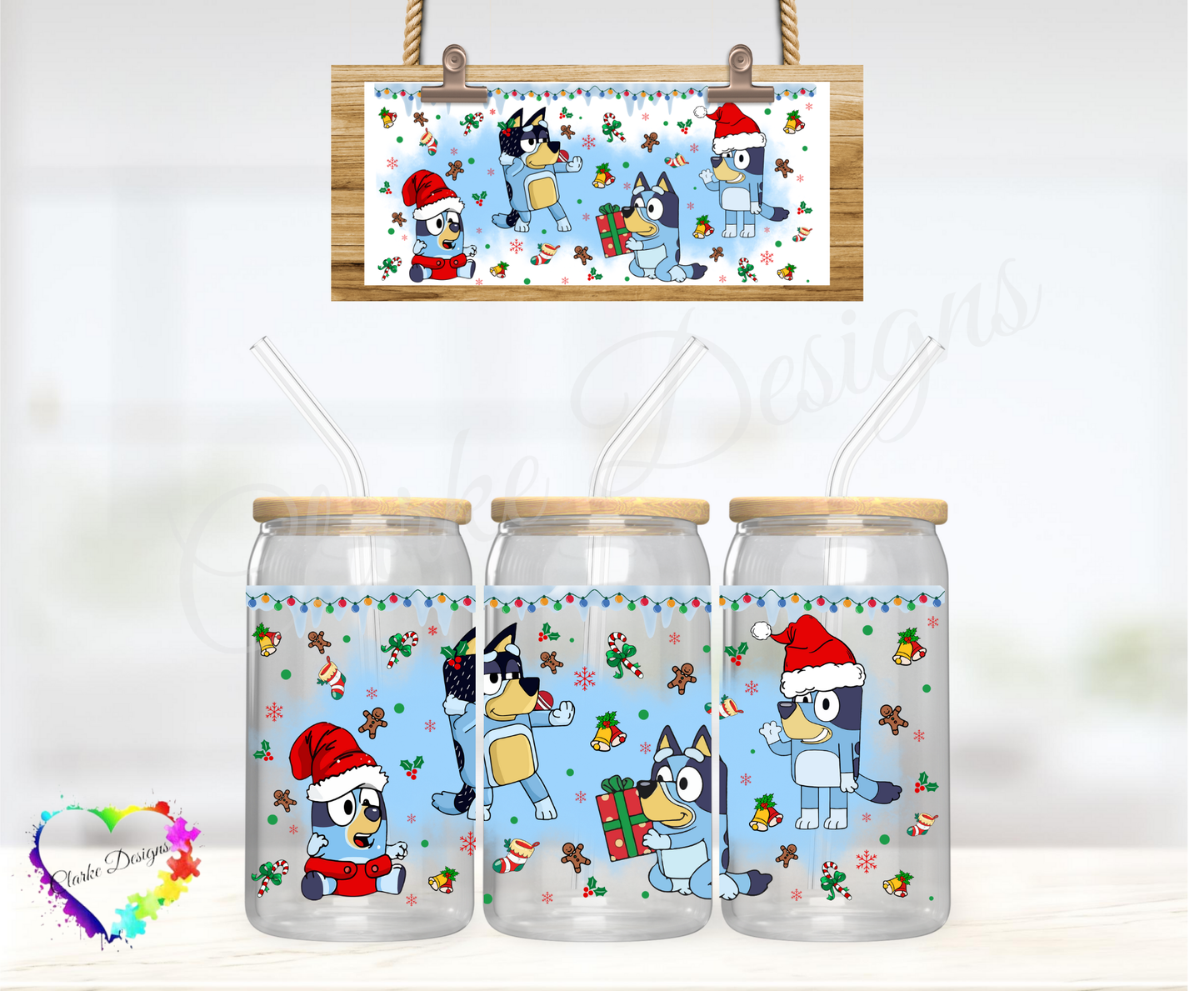 XMAS Bluey 3 - 16oz Libbey UV DTF Wrap