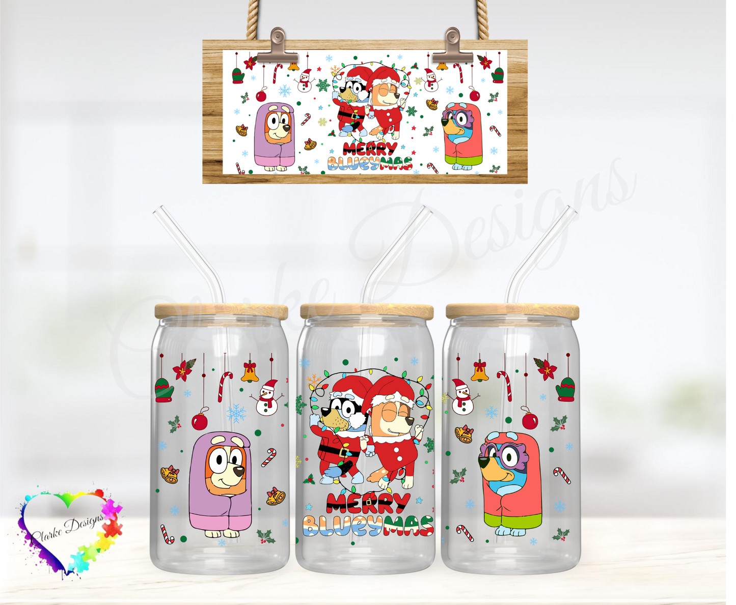 Merry Blueymas 2 - 16oz Libbey UV DTF Wrap